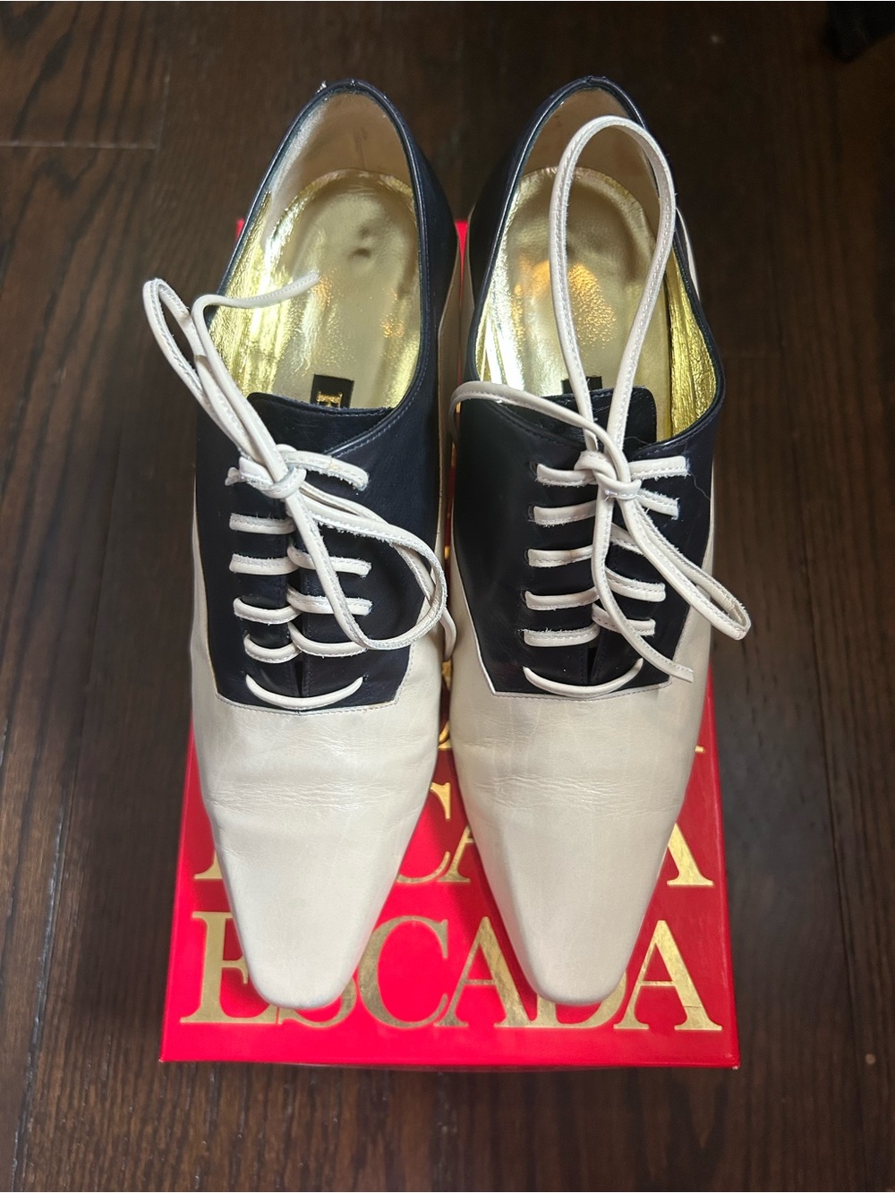 ESCADA Black and Off-White Spectator Heels in US 6.5